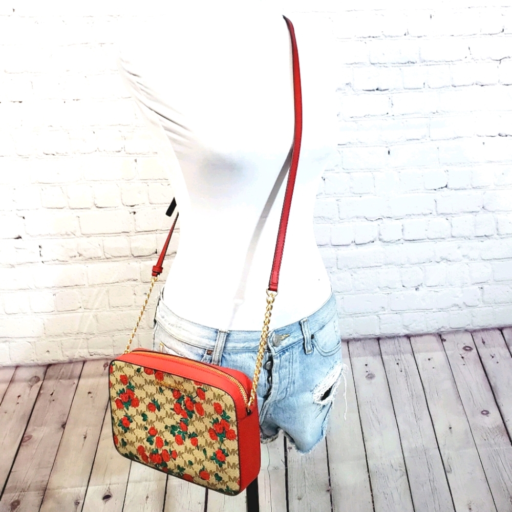 Michael kors New red rose floral jet set crossbody